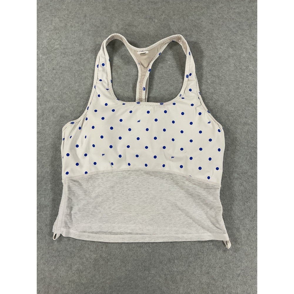Fabletics Polka Dot Racerback Tank Top with Built-in Shelf Bra Blue White 2530